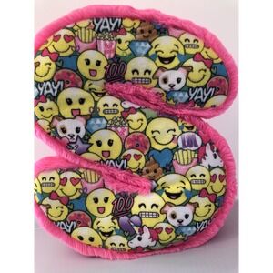 Justice‎ Letter "S" Pink Pillow Faux Fur w/ YAH, SMILEYS, Emojis Bedroom Decor